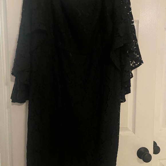 Black Lace Cocktail Dress with Bell Sleeves - Picture 7 of 7
